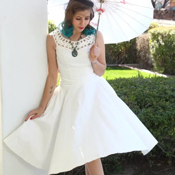 Unique Vintage Dresses Unique Vintage 95s Style White Swing